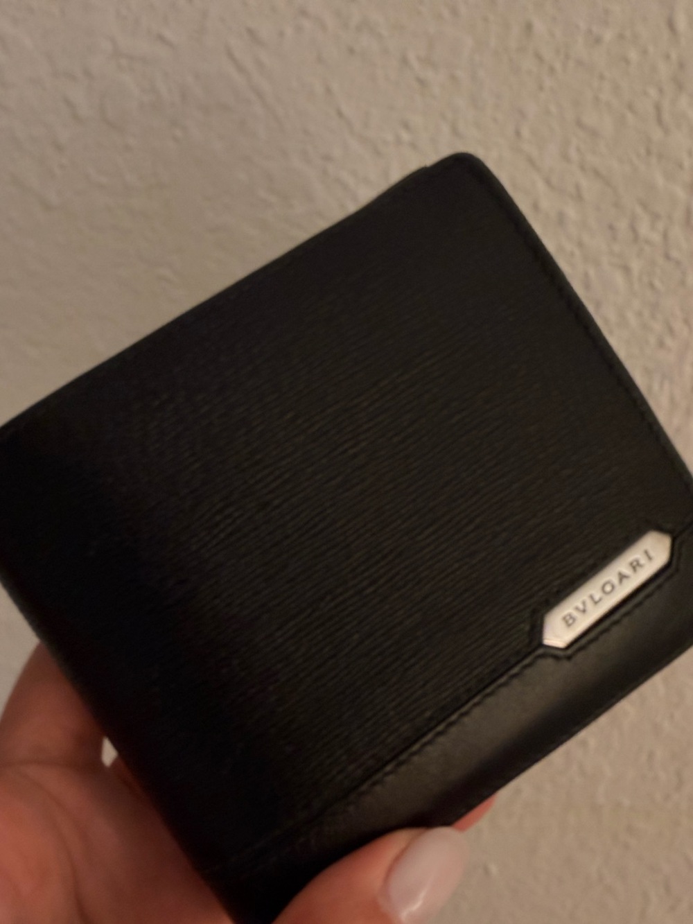 Bulgari Black Leather Card & Key Wallet with Silver Logo Plaque